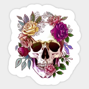 Floral skull watercolor painting style Sticker